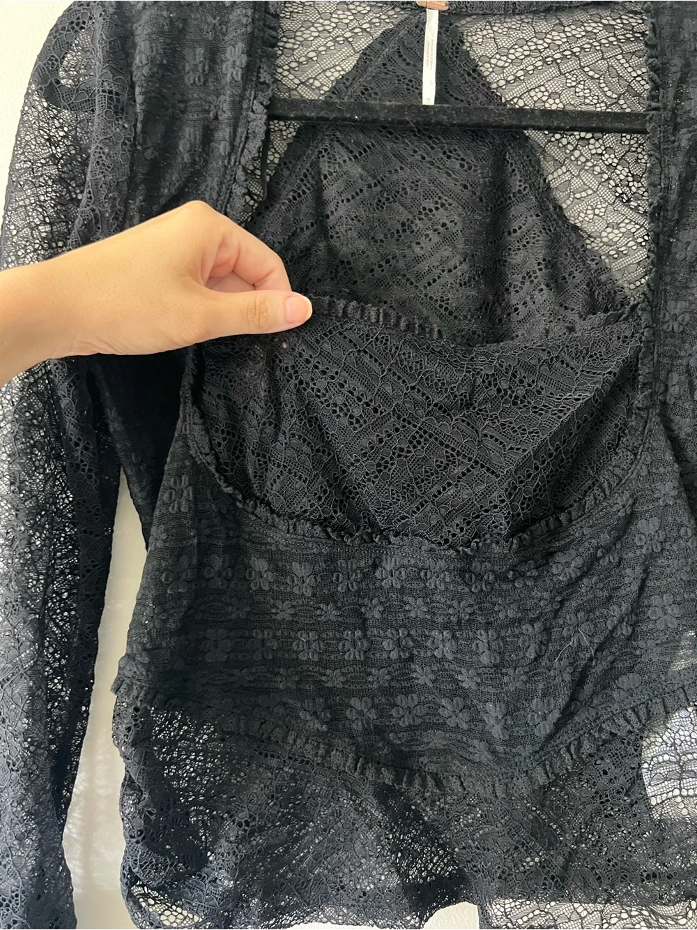 Free People My Party Black Lace Bell Sleeve Sheer Layering Top M